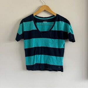 Garage Navy & Blue Striped Cropped V-Neck Top – Size XS